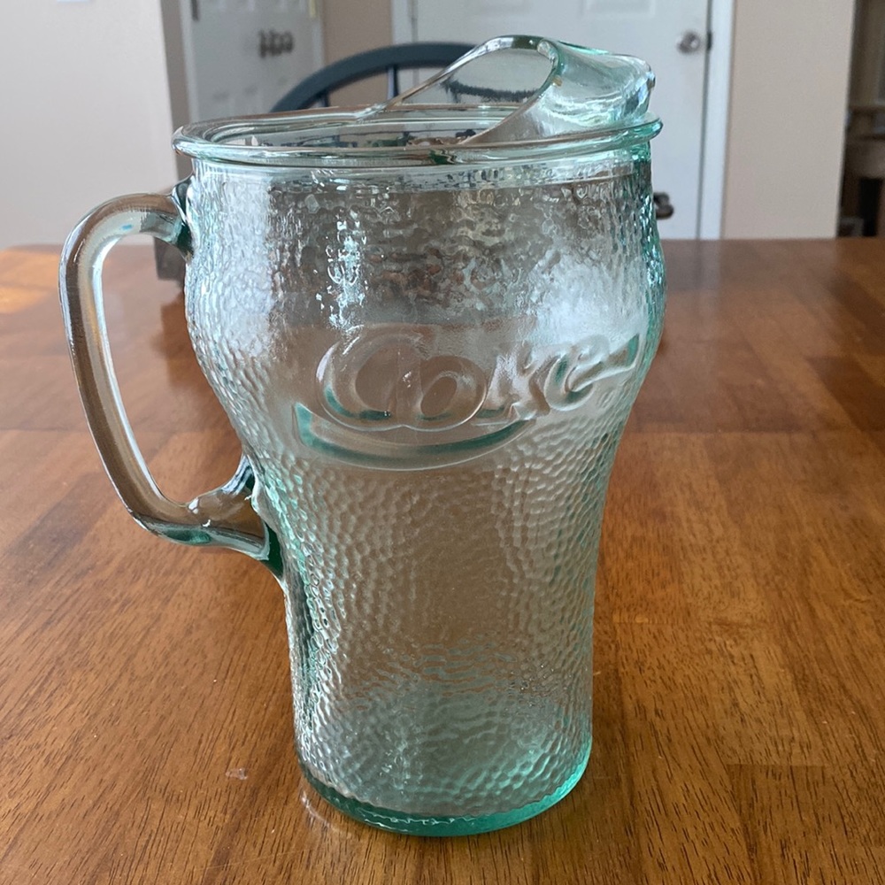 Vintage Coca Cola Green Glass Pebbled Pitcher